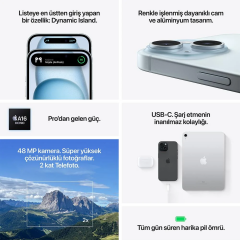 Apple iPhone 15 Plus 256 Gb Akıllı Telefon Mavi MU1F3TU/A